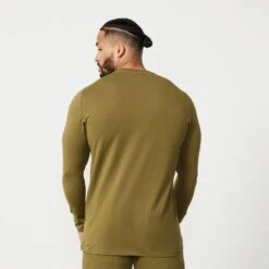 Vanquish Essential Olive Green Slim Fit Long Sleeve T Shirt -Vanquish Fitness Sales Essentials 256