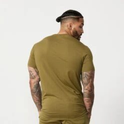 Vanquish Essential Olive Green Slim Fit Short Sleeve T Shirt -Vanquish Fitness Sales Essentials 314