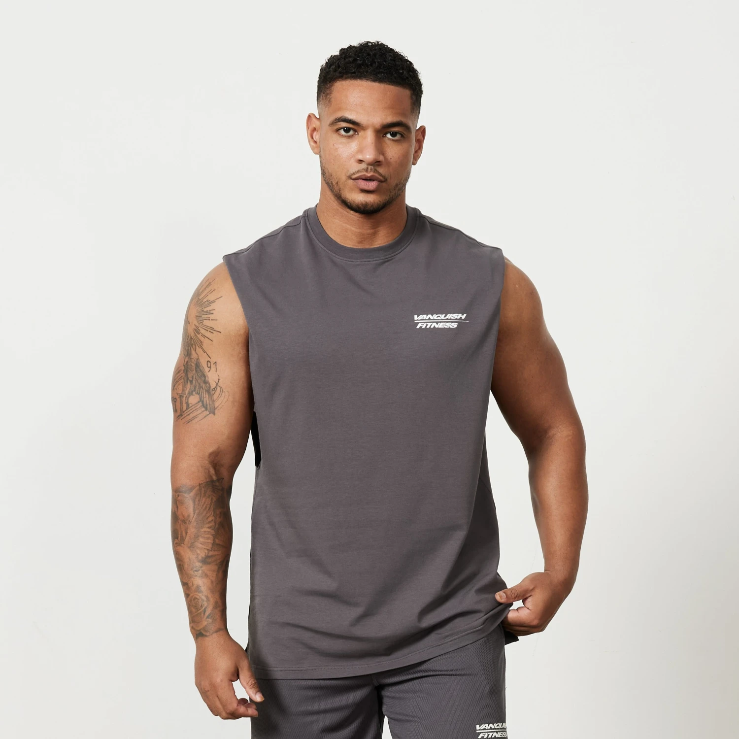 Vanquish Speed Charcoal Grey Oversized Sleeveless T Shirt 1 Vanquish Speed Charcoal Grey Oversized Sleeveless T Shirt