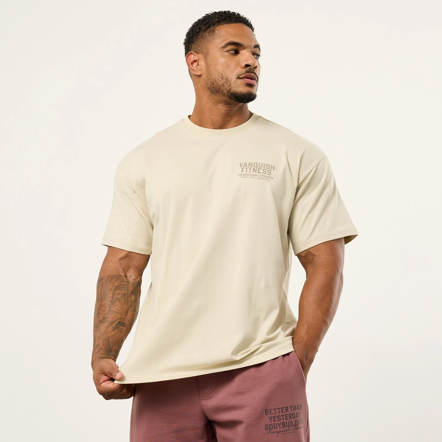 Vanquish TSP Unconquerable Strength Vintage White Oversized T Shirt 1 Vanquish TSP Unconquerable Strength Vintage White Oversized T Shirt