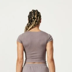 Vanquish Restore Cinder Brown Ribbed Cap Sleeve T Shirt -Vanquish Fitness Sales LadiesSweats 118 1