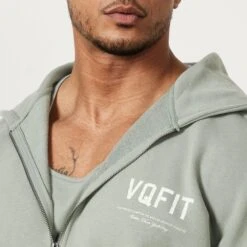 Vanquish VQFIT Distressed Print Desert Sage Full Zip Oversized Hoodie -Vanquish Fitness Sales MensCrackedPrint 1465