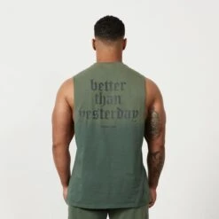 Vanquish Sun-faded Green Oversized Sleeveless T Shirt -Vanquish Fitness Sales MensSunBleached 485