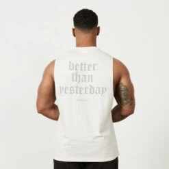Vanquish Sun-faded Vintage White Oversized Sleeveless T Shirt -Vanquish Fitness Sales MensSunBleached 808