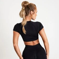 Vanquish Elevate Seamless Black Cap Sleeve Cropped T Shirt 8 Vanquish Elevate Seamless Black Cap Sleeve Cropped T Shirt -Vanquish Fitness Sales PIYUxcIl