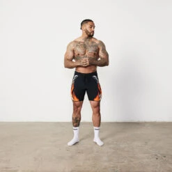 VQ Black And Orange Jeremy Buendia Men's Physique Board Shorts 10 VQ Black And Orange Jeremy Buendia Men's Physique Board Shorts -Vanquish Fitness Sales Untitled 1 0000 Jeremy 10