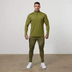 Vanquish Essential Olive Green Performance 1/4 Zip Top -Vanquish Fitness Sales VQFit E commerceFeb2499118
