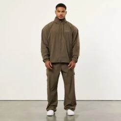 Vanquish Utility Brown Oversized Track Jacket -Vanquish Fitness Sales VQFit MensSSE commerce5529