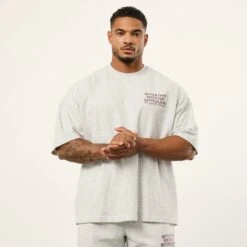 Vanquish Bodybuilding Oat Marl Boxy Oversized T Shirt -Vanquish Fitness Sales VQFit MensSSE commerce6581