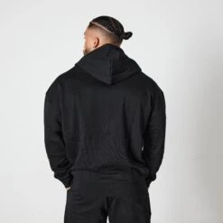 Vanquish Essential Black Oversized Full Zip Hoodie -Vanquish Fitness Sales VQ BlackFriday23 6866
