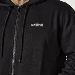 Vanquish Essential Black Oversized Full Zip Hoodie -Vanquish Fitness Sales VQ BlackFriday23 6889