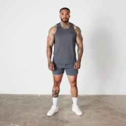 Vanquish Essential Denim Blue Regular Fit Tank Top -Vanquish Fitness Sales VQ BlackFriday23 7456