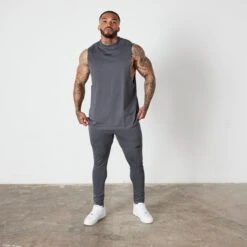 Vanquish Essential Denim Blue Oversized Sleeveless T Shirt -Vanquish Fitness Sales VQ BlackFriday23 7845