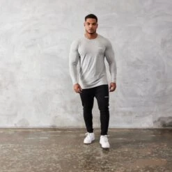 Vanquish Essential Grey Slim Fit Long Sleeve T Shirt -Vanquish Fitness Sales vanquish essential grey slim fit long sleeve t shirt 486213