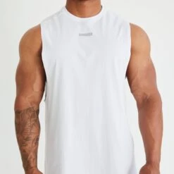 Vanquish Essential White Oversized Sleeveless T Shirt -Vanquish Fitness Sales vanquish essential white oversized sleeveless t shirt 186360