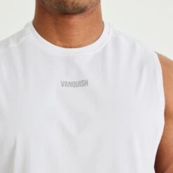 Vanquish Essential White Oversized Sleeveless T Shirt -Vanquish Fitness Sales vanquish essential white oversized sleeveless t shirt 308599
