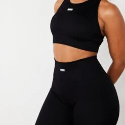 Vanquish Ribbed Seamless Black Racer Back Bra -Vanquish Fitness Sales vanquish ribbed seamless black racer back bra 234283