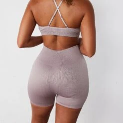 Vanquish Ribbed Seamless Blush Cross Back Low Support Bra -Vanquish Fitness Sales vanquish ribbed seamless blush cross back low support bra 528555