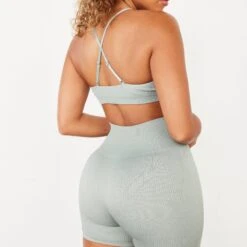 Vanquish Ribbed Seamless Slate Grey Cross Back Low Support Bra -Vanquish Fitness Sales vanquish ribbed seamless slate grey cross back low support bra 896300